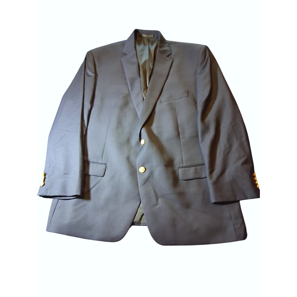 Lauren Ralph Lauren Mens 46R Navy Blue 100% Wool Blazer Gold Crest Button Jacket